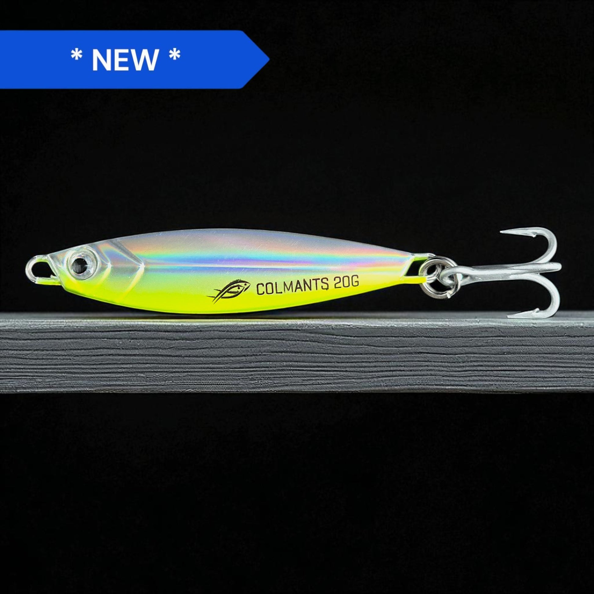 Colmant's 20G fishing lure on a dark background with 'NEW' label. Neon Mirage color