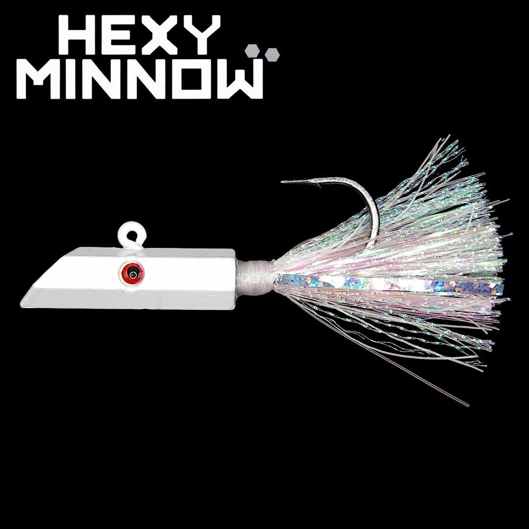 Hexy Minnow fishing lure with a black background. 3pack