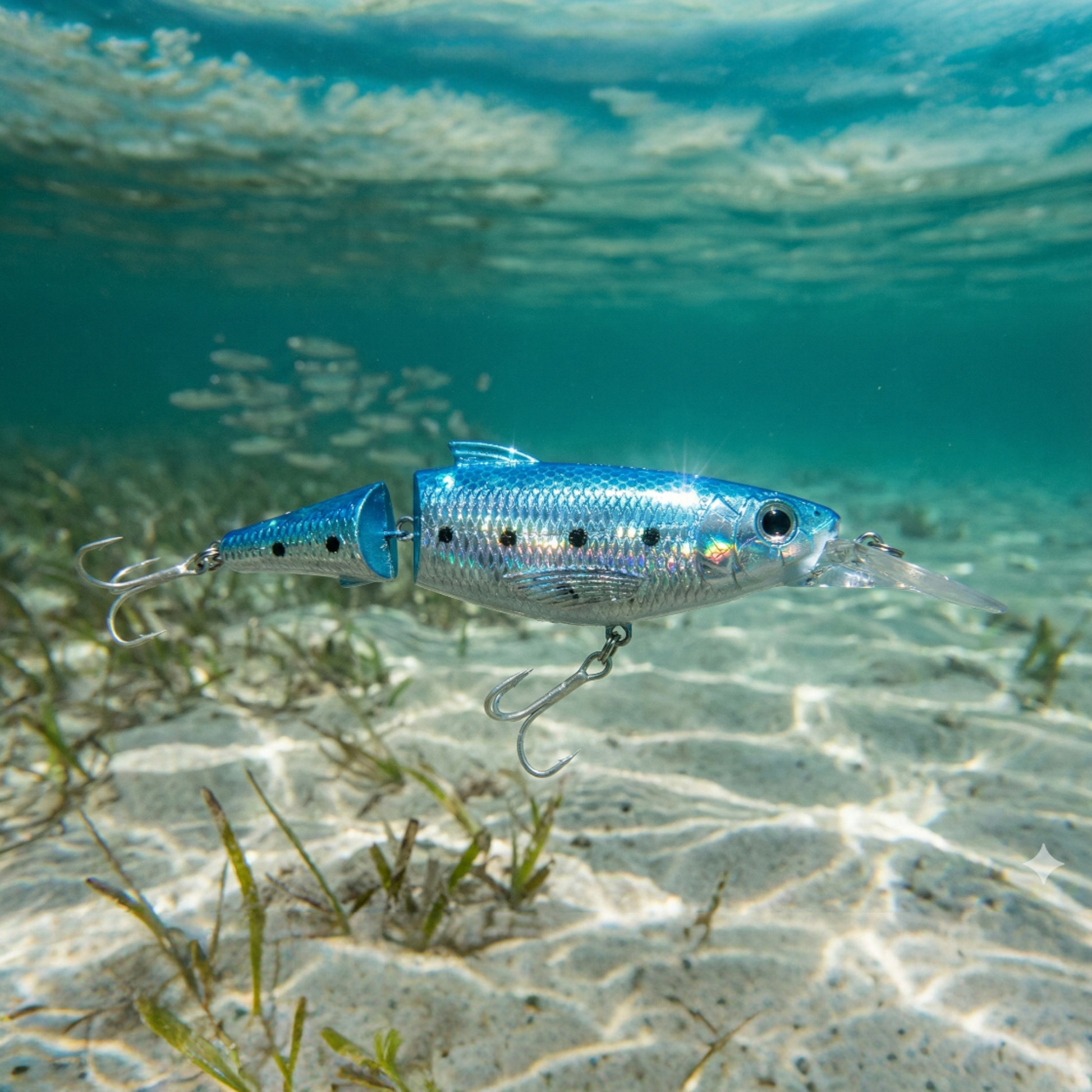 C-Ripper Hybrid Jointed Minnow in Chrome Blue and Silver scale pattern with diving lip