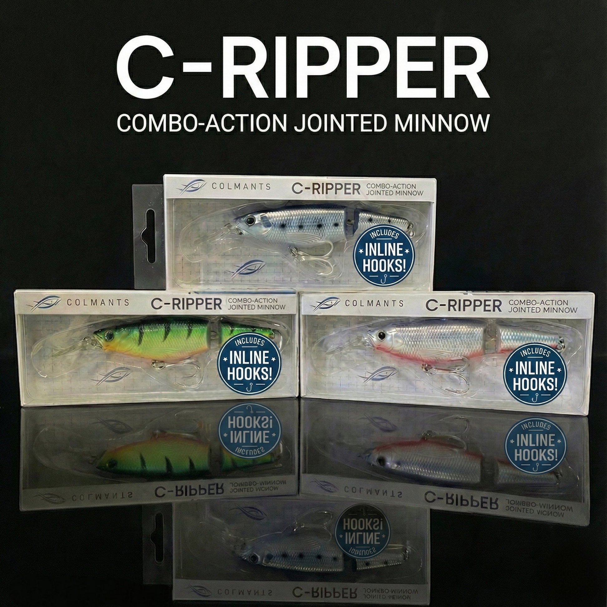 C-Ripper Hybrid Jointed Minnow fishing lures all.boxed up.