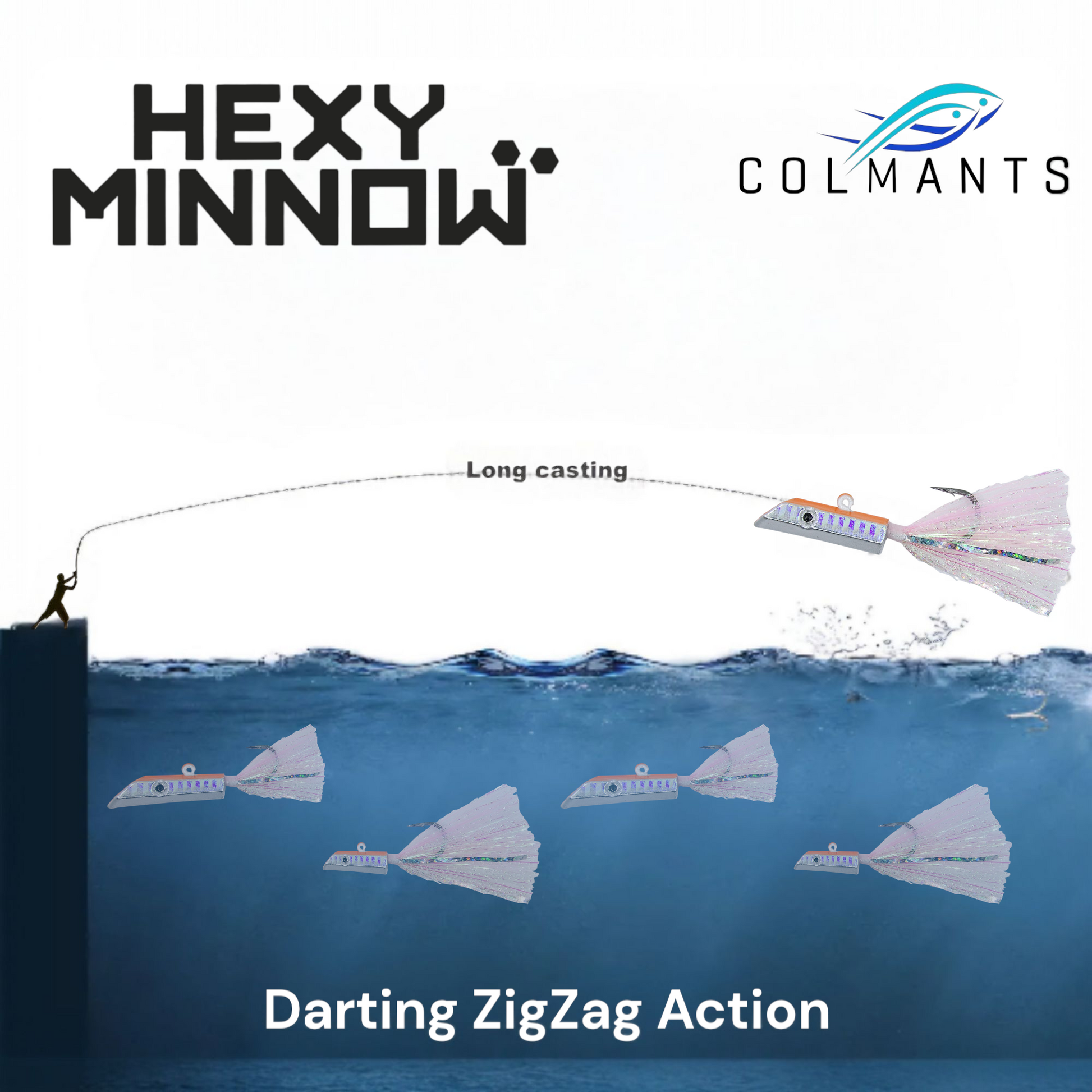 Premium Hex Head Jigs - Long Casting. Darting zigzag, side to side action
