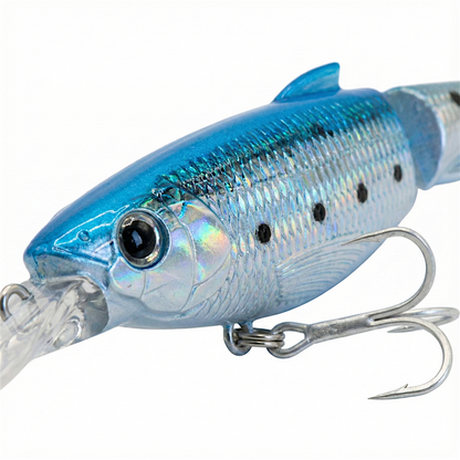 C-Ripper Hybrid Jointed Minnow in Chrome Blue and Silver scale pattern with diving lip