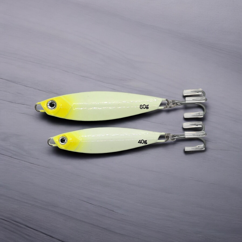Castman White. Glow in dark. Long casting jig