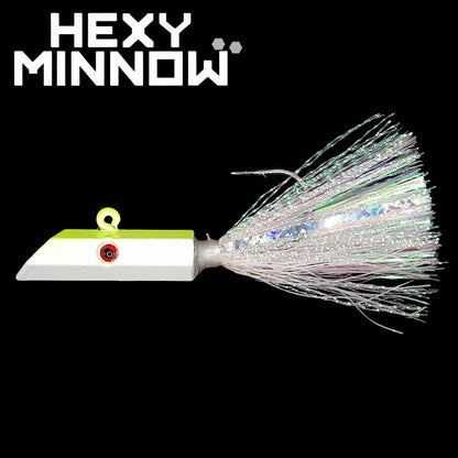 Fishing lure labeled 'HEXY MINNOW' on a black background. 3 pack 
